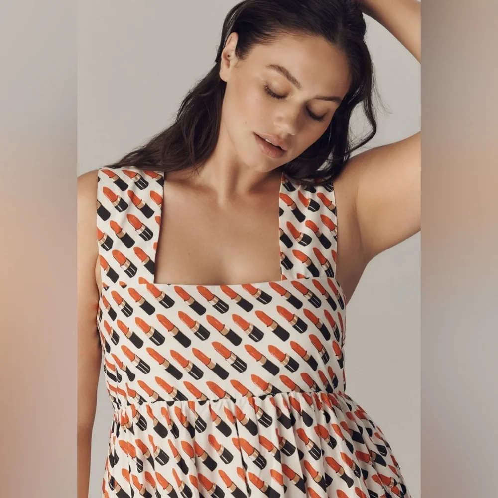 NWT Anthropologie The Helena Square-Neck Smocked Tiered Midi Dress Sz M - Picture 3 of 10